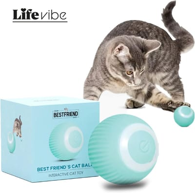 LifeVibe© Zelfrollende Bal voor Katten - Interactief Kattenspeeltje - Oplaadbaar - Blauw