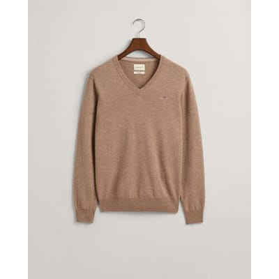 Gant Trui Superfijne Lamswol V-Hals Dark Sand Melange / male