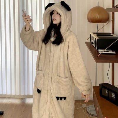 Nieuwe Beer Koraalfleece Pyjama Vrouwen Herfst Winter Nachtkleding Fleece Dik Schattig Flanel Loungewear Set Rond Capuchon Huiskleding XXL gray