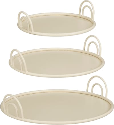 Mica Decorations Dienblad met Handgrepen - Set van 3 - Decoratie Woonkamer - Ook leuk als Kaarsenplateau, Onderzetter of Plantenonderzetter - IJzer - Off-white