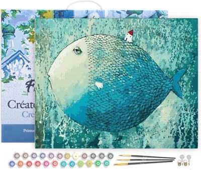 Figured'Art Schilderen op Nummer Volwassenen met lijst - Artistieke Vis - Handwerk acrylverf Kit DIY Compleet - 40x50cm Canvas al ingelijst