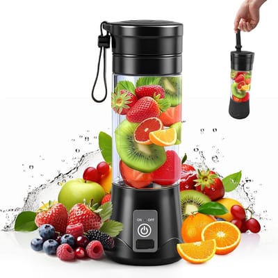 380ML draagbare mini-blender, blender met digitaal scherm, oplaadbare draagbare blender met 10 messen voor smoothies en milkshakes, geschikt voor reizen en sportschool (Zwart)