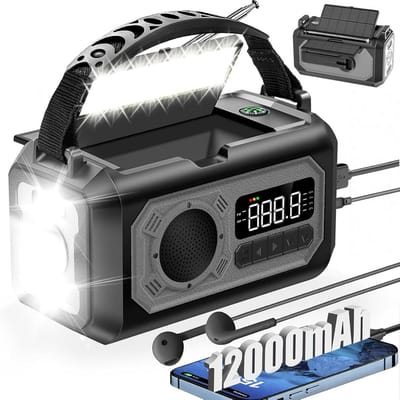 Noodradio - Solar radio - Noodsituaties - 12000mAh Dubbele Zonnepanelen - 15x8x8.5 cm - Zwart