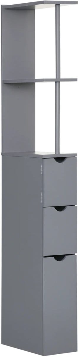 MakkelijkMooi Badkamer Opbergmeubel Smal - Badkamerkast - Twee planken & Twee lades - Perfect voor Kleine Ruimtes - Grijs