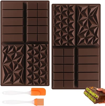 Dailygoods- Chocoladevorm Siliconen Diep - 2 Stuks - Rechthoekig - Inclusief Slagroomspatel/Olieborstel - Hoogwaardig Siliconen - Perfect voor Chocolade - Siliconen Bakvorm