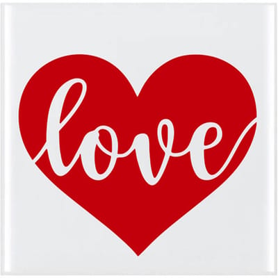 Tegeltje met tekst - Love - Hart - 10x10cm - inclusief houten standaard