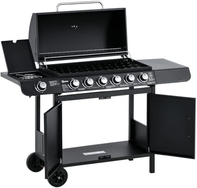 Gasbarbecue - Gasbarbecue en grill - 7 Branders - Met thermometer en mobiele grill - Zwart