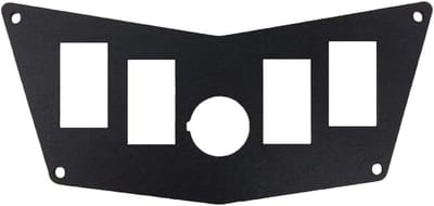 Zwart aluminium dashpaneel met 5 schakelsleuven en tuimelschakelaars voor Polaris RZR 2008-2014, geschikt voor off-road gebruik en voertuigaccessoires