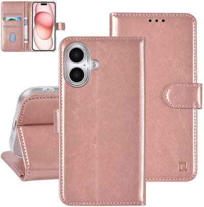 TUNIQ Back cover voor iPhone 16 - Pink - 360° Bescherming - Kaartsleuven en Magneetsluiting