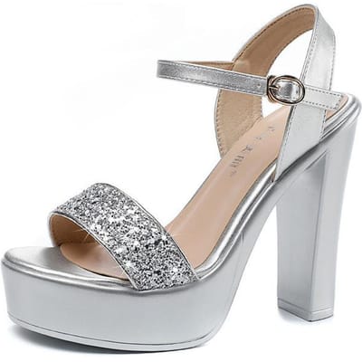 Grote Maten 34 -43 Pumps Voor Dames Zomerschoenen Blingbling Dames Jurk Hoge Hakken Dik Platform Vrouwen Sandalen Mode Feestschoenen 34 white