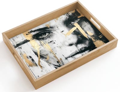 Dienblad hout 40x30 cm - Schootdienblad - Portret - Vrouw - Penseelstreken - Goud - Borrelplank rechthoek - Plateau dienbladen