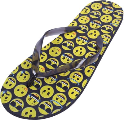 Zwart-gele flip-flops met emoji's, zwarte bandjes