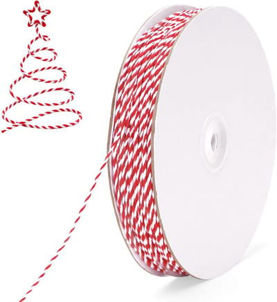 100m Katoenen Touw: 2mm Witte en Rode Koord voor Kerstdecoratie, Ambachten en Cadeaus, Handmatig Verpakken