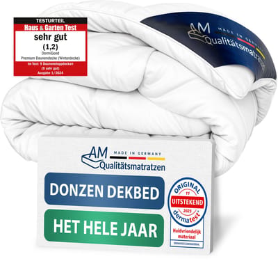AM Qualitätsmatratzen - 100% dons - Hoogwaardig donsdekbed 155x220 cm voor in de lente/herfst - Overgangsdekbed 155 x 220 - Warm donsdekbed voor in de lente en herfst - Inlegwerk van katoen