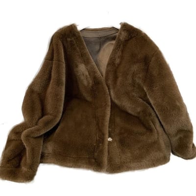 Nieuwe Milieuvriendelijke Bont Europese Nerts Pluche Jas Imitatie Jas Nerts Dames Korte Koreaanse Stijl Slankmakend Eén one size fits all bruin