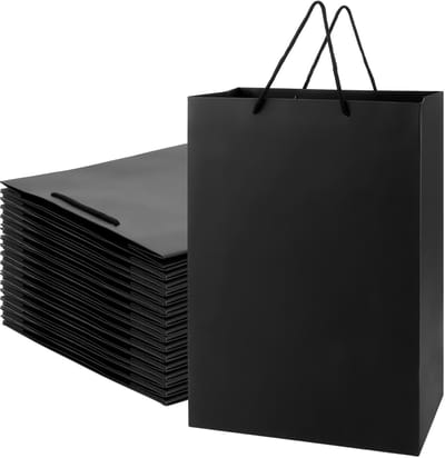 Dailygoods- Geschenkzakjes groot - 16 stuks - Zwart met handvat - 30 x 10 x 40 cm - Papieren cadeauzakjes - Voor bruiloft/Kerstmis - Cadeautas