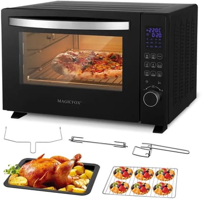 Elektrische Oven met Touchscreenbediening-10 Standen-Dubbelwandige deur-Draaispit-Programmeerbaar tot 230 °C-Vrijstaande ovens-Zwart