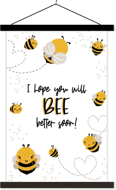 Posterhanger incl. Poster 40x60 cm - Schoolplaat - Beterschap - Quotes - Dieren - Bee - Textielposter - Zwarte latten