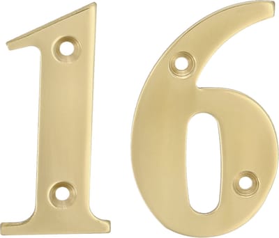 AMIG Huisnummer 16 - massief messing - 5cm - incl. bijpassende schroeven - gepolijst - goudkleur
