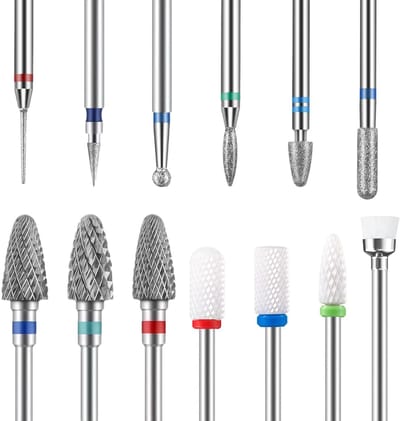 13 stks Nail Boor Set, Professionele Efile Nail Bits, 3/32 inch Professionele Keramische Diamant Veiligheid Bits met Borstel voor Vijlen Acryl Nagels Gel Nagels Down Verwijderen Cuticle