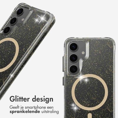 imoshion Hoesje - Geschikt voor Samsung Galaxy S24 - Glitter Backcover met Magnetische Ring 2.0 - Goud