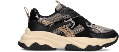 POSH by Poelman GIGI Dames Sneakers - Zwart Met Beige