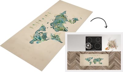Keukenloper - Loper keuken - Wereldkaart - Planten - Water - 120x50 cm - Keukenloper vinyl