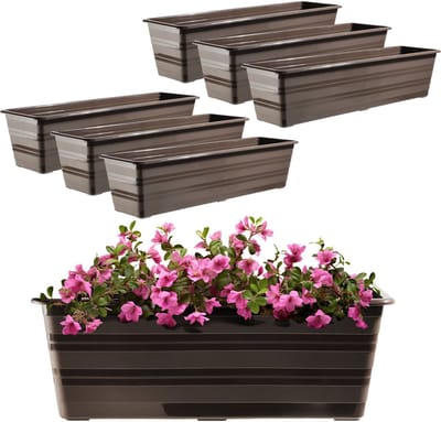 KADAX Set 6 x 60 cm bloembak bruin, balkonpot van kunststof, weerbestendige plantenbak, bloempot, balustrade voor bloemen