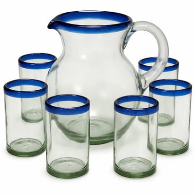 Azul Viento Handgeblazen Glazen met Karaf – 7-delige Drinkglazen Set