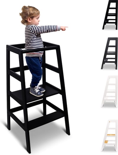 Zwart Black Learning Tower - Opstapjes - keukentoren - leertoren Montessori - Kindertrap - Leertoren peuters - Leer toren - Learning Tower - zwart