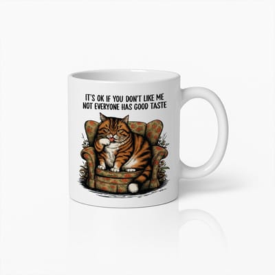Grappige Kattenmok met Sarcastische Tekst – Knusse Fauteuil Kat Illustratie Keramische Koffiebeker