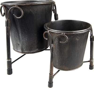 Clayre & Eef Bloempot Set van 2 Ø 17 Ø 12 cm Zwart IJzer