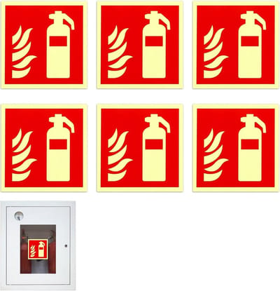 Brandblusser borden - Veiligheidssymbolen - Veiligheid aanduiden - Oplichtend PVC - 6 stuks 15x15 cm - Geel Groen