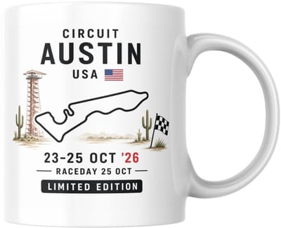 Hip met Pit Creaties - F1 Mok Austin 2026 - Formule 1 Circuit Mok - Grand Prix Austin 23-25 OKT '26 - Racedag 25 OKT - F1 Cadeau - Limited Edition Racefan Merchandise