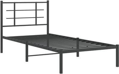 Bedframe met hoofdbord - Eenpersoonsbed frame - Slaapkamer inrichting - Robuust metaal ontwerp - 90x190 cm - Zwart