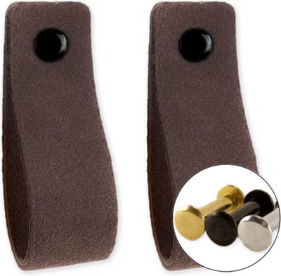 Leren handgrepen van zacht suede - Grijs - 2 stuks - 16,5 x 2,5 cm - incl. 3 kleuren schroeven- Handgrepen leer - Leren meubelgreep - Leren handvaten kast - Leren lus - Handgreep kast leer - Handvat leer - Leren deurgreep - Leren handgreep