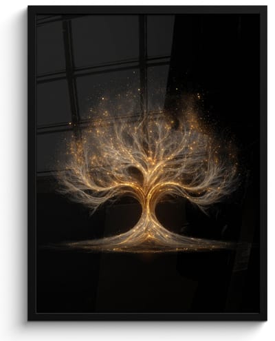 Poster in lijst - Fotolijst 60x80 cm - Posters - Lichtjes - Boom - Abstract - Zwart - Posterlijst zwart - Decoratie - Wanddecoratie woonkamer - Muurdecoratie slaapkamer