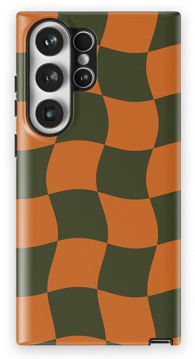 Checkered Warp Hoesje Samsung Galaxy S23 Ultra | Geschikt Voor Mag | Uniek Design Hoesje | Beschermhoes Samsung Galaxy S23 Ultra Pumpkin Pulse