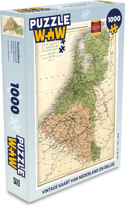 Puzzel Vintage kaart van Nederland en België - Legpuzzel - Puzzel 1000 stukjes volwassenen