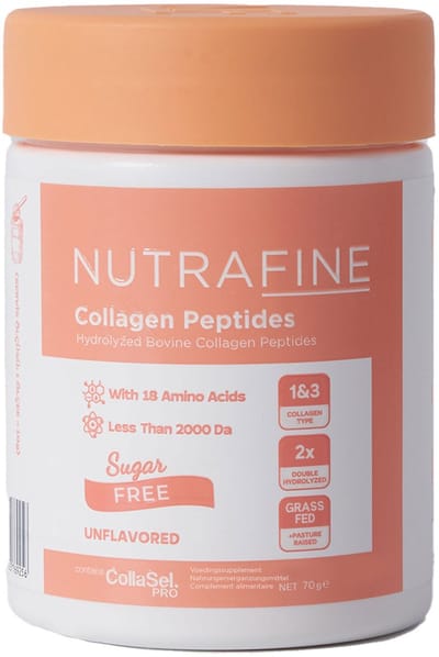 Nutrafine Bovine Collageen 100% Dubbel Gehydrolyseerd Type I & Type III – Klinisch Bestudeerde Collageenpeptiden – 70 g (7-Daagse Voorraad)