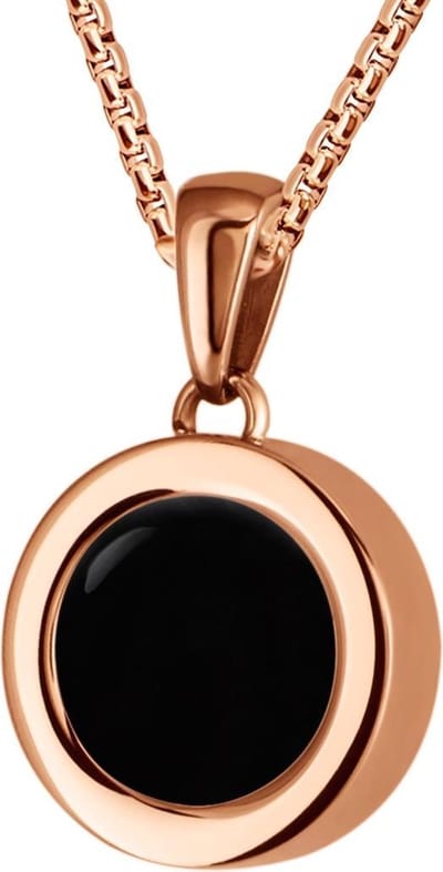 Quiges 12mm Mini Munt Hanger Rosékleurig RVS Glans met Agaat Zwart Munt en Box Ketting Ankerketting 42-46cm