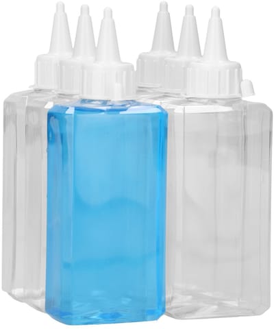 6 x 250 ml moderne rechthoekige fles PET transparant + doseer tuitdop knijpbaar wit - PET Kunststof BPA-vrij - Plastic Flessen Navulbaar - Met Dop - Lege Flessen - 6 stuks