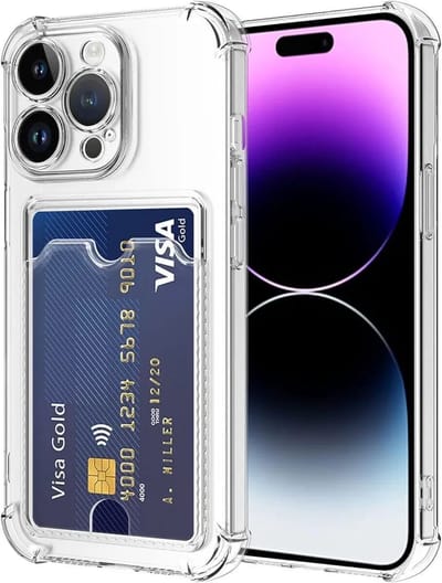 Transparant Hoesje met Pasjeshouder Geschikt voor Apple iPhone 15 Pro | Back Cover Dun TPU | Schokbestendig | Ultra Dun | Kaarthouder Achterkant | Shockproof | Doorzichtig