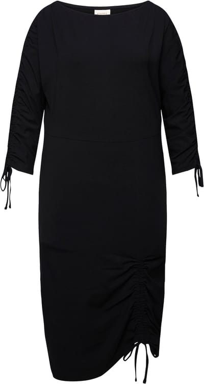 Ulla Popken - Dames - Jersey midi-jurk bootnek 3/4-mouwen biologisch katoen - Zwart - Maat 42+