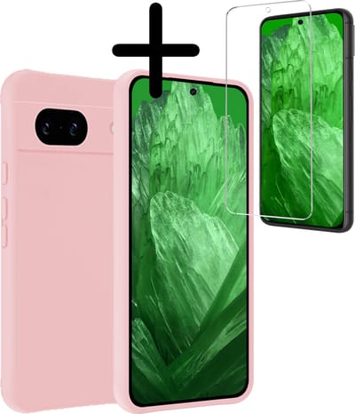 Hoesje Met Screenprotector - Geschikt voor Google Pixel 8a - Sterk & Shockproof - Back Cover - Siliconen Case - Telefoon Hoes - Lichtroze