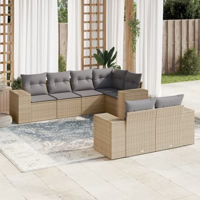 vidaXL - 7-delige - Loungeset - met - kussens - poly - rattan - beige