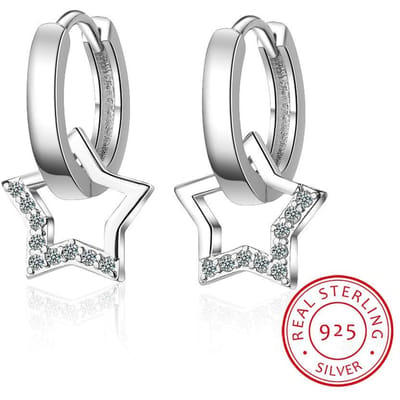 Boucles d'oreilles créoles en argent sterling 925 véritable en forme d'étoile creuse pour femmes en argent sterling - Bijoux - Petite boucle d'oreille créole Boucle D'Oreille gray