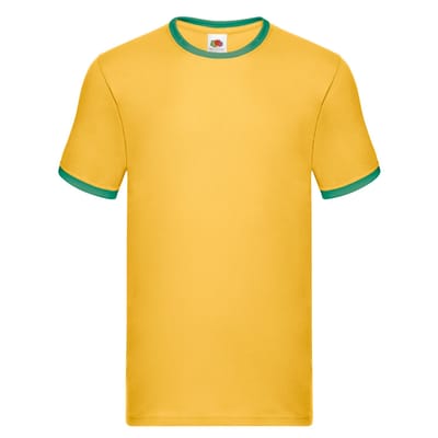 Fruit of the Loom Unisex Ringer Katoenen T-shirt voor volwassenen (Zonnebloem/Kelly Green)