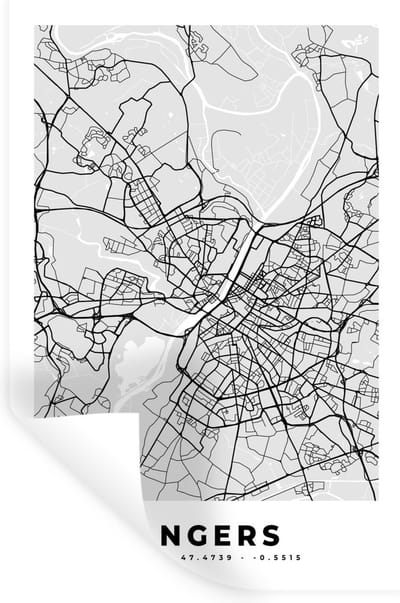 Muurstickers - Sticker Folie - Angers - Plattegrond - Frankrijk - Kaart - Stadskaart - 20x30 cm - Plakfolie - Muurstickers Kinderkamer - Zelfklevend Behang - Zelfklevend behangpapier - Stickerfolie