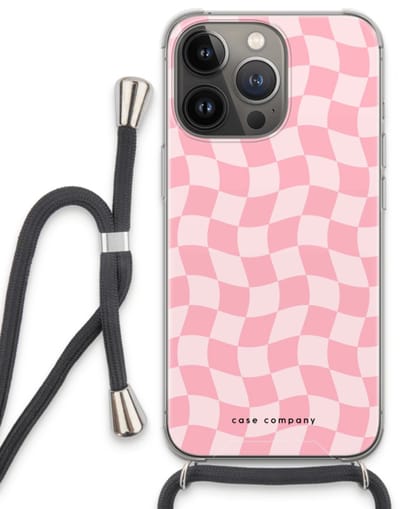 Case Company® - Hoesje met koord geschikt voor iPhone 13 Pro hoesje met Koord - Grid Roos - Telefoonhoesje met Zwart Koord - Bescherming aan alle Kanten en Over de Schermrand